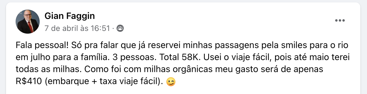 Depoimento de Gian Faggin: 3 passagens para o RJ pagando só R$410 de taxas